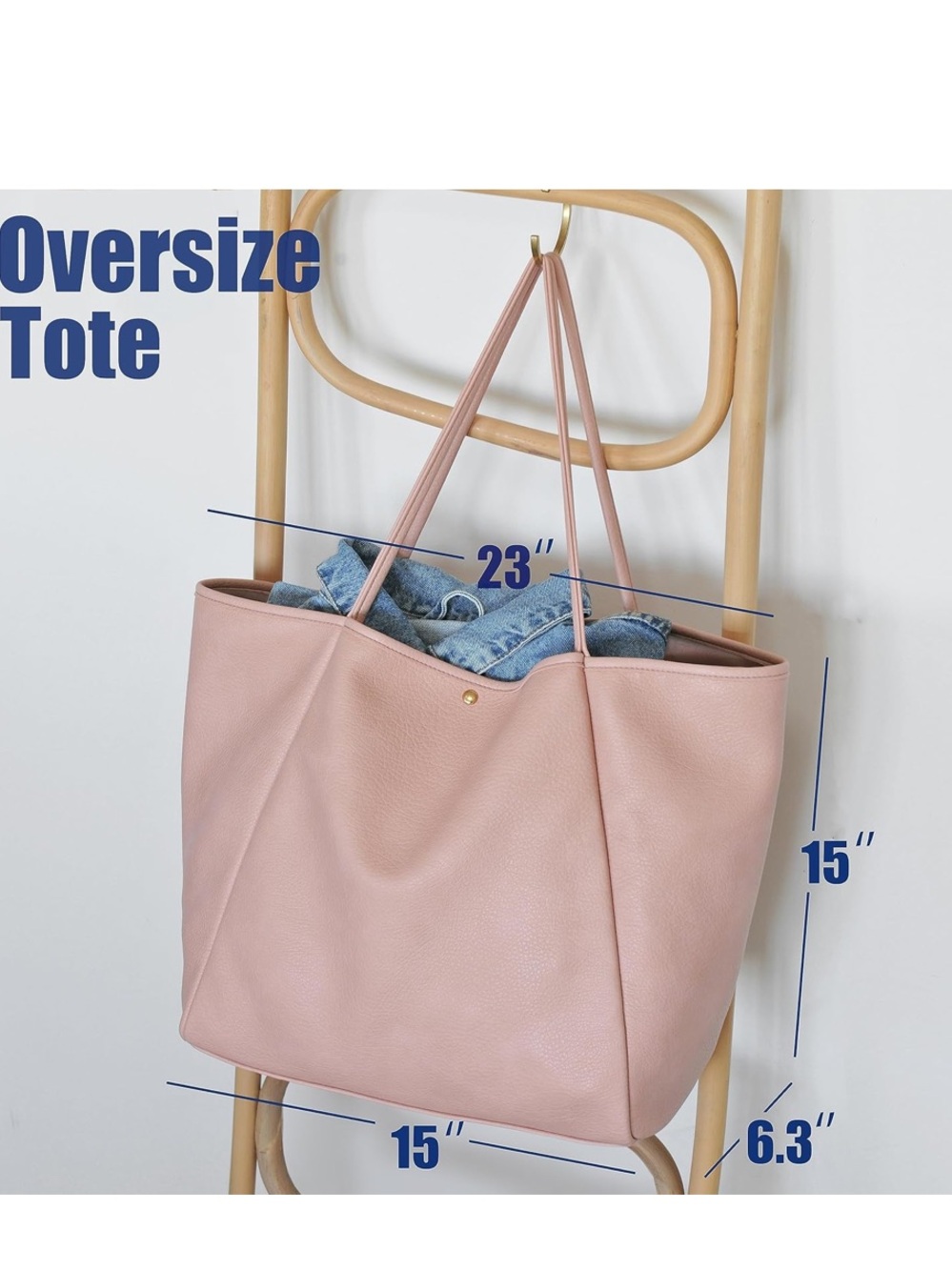 Oversize Leather Tote Weekender Bag Shopper Handbag Travel Purse - Picture 7 of 10